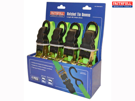 Ratchet Tie Downs (4) 5m x 25mm Green - Briarwood Supplies